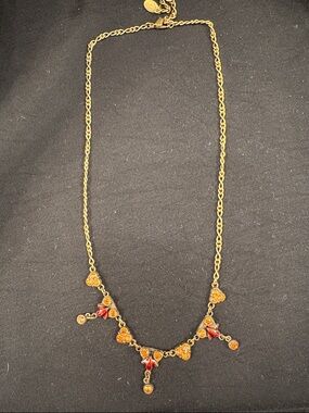 Gold-Tone Floral Necklace with Orange and Red Accents